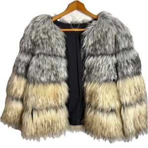 Karen Millen Faux Fur Coat Sample No Size Tag M? Luxury 3/4 Sleeve Faux Leather